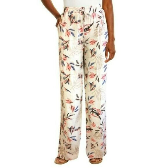 NWT Briggs Women's Wide Leg Lightweight Linen Blend 2 Pockets Floral Pants - Picture 2 of 10